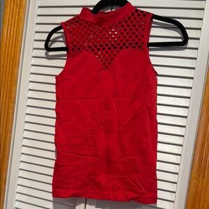 VENUS Red Fitted Sleeveless Tank Top with Mandarin Collar